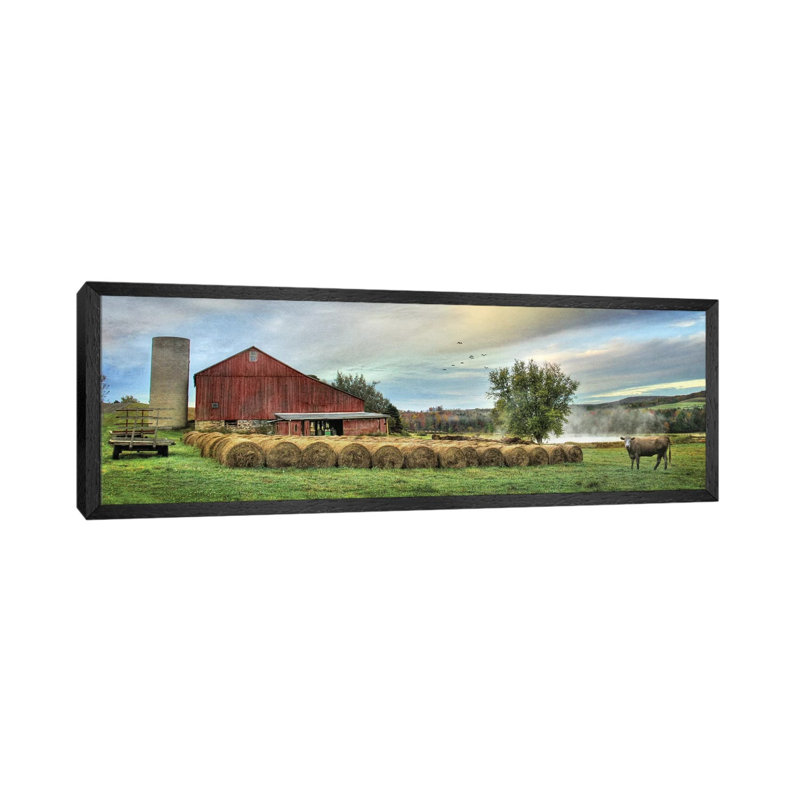 Hay Harvest by Lori Deiter - Panoramic Print on Canvas, Black Framed, 30.48cm H x 91.44cm W x 3.81cm D