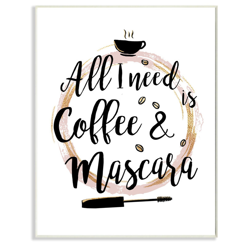 « café et mascara mode motif rose or word », art textuel, H 19 po x l 13 po, Plaque murale