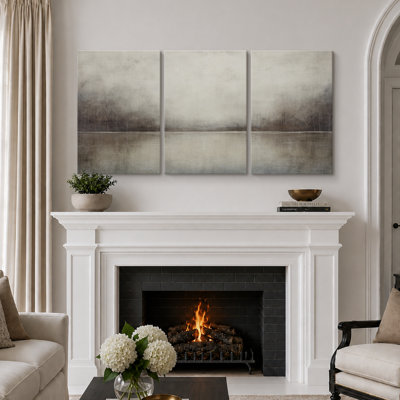 Tableau représentant un paysage de lac gris brumeux, idéal pour le salon, impression giclée sur toile encadrée
