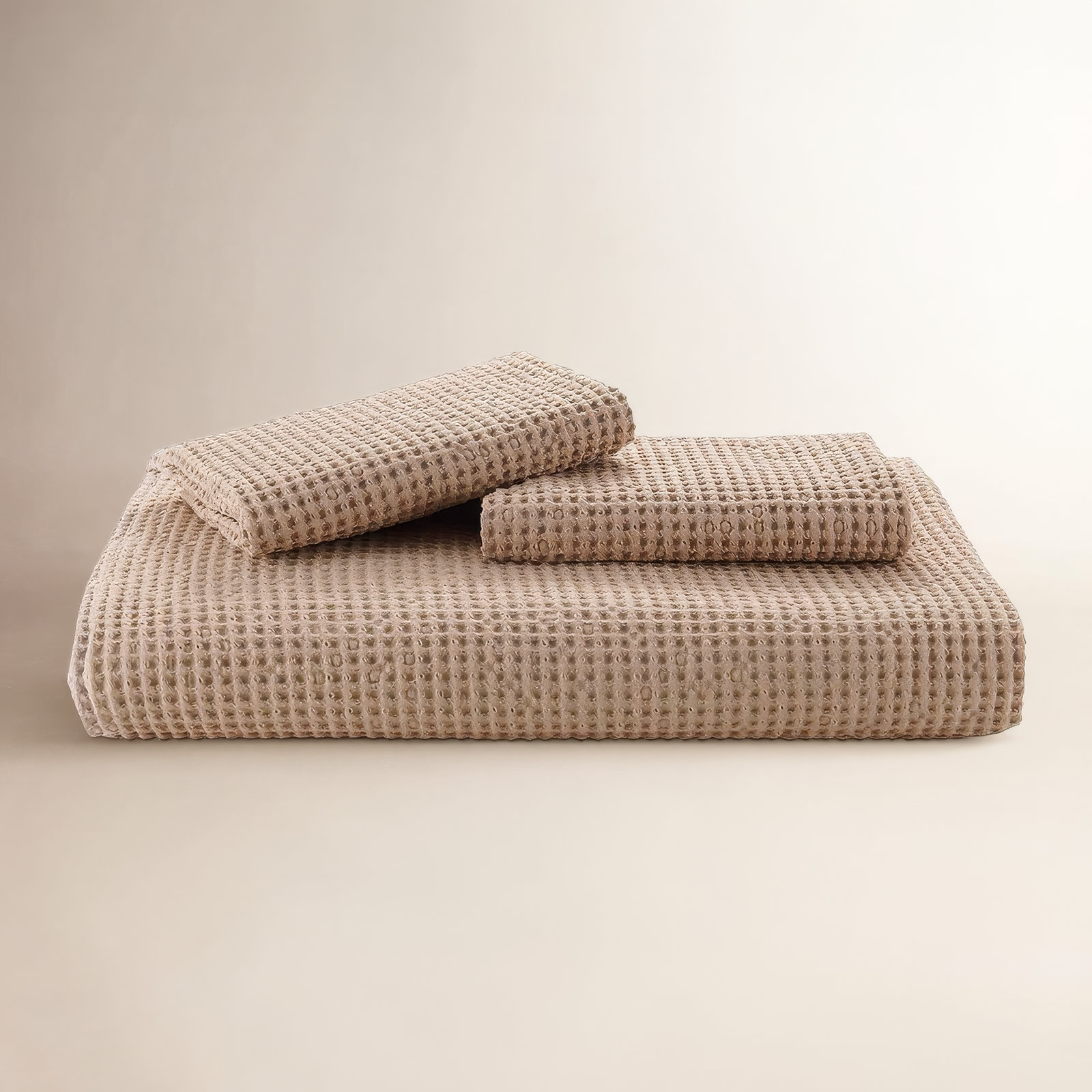 Bedsure Luxury Soft 100% Cotton Waffle Weave Plaid Duvet Cover, King Duvet Cover + 2 King Shams, Khaki