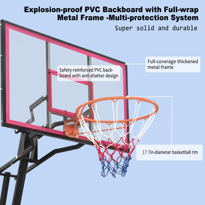 Panier de basketball réglable en hauteur avec panneau incassable de 44 po, Noir / Rouge