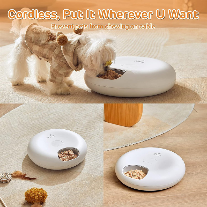 Mangeoire automatique sans cordon pour animaux Donat Frost 6 repas par IPETie, Blanc