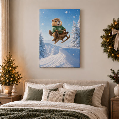 «Squirrel In Green Swayer» sur toile de Noël en toile de Noël