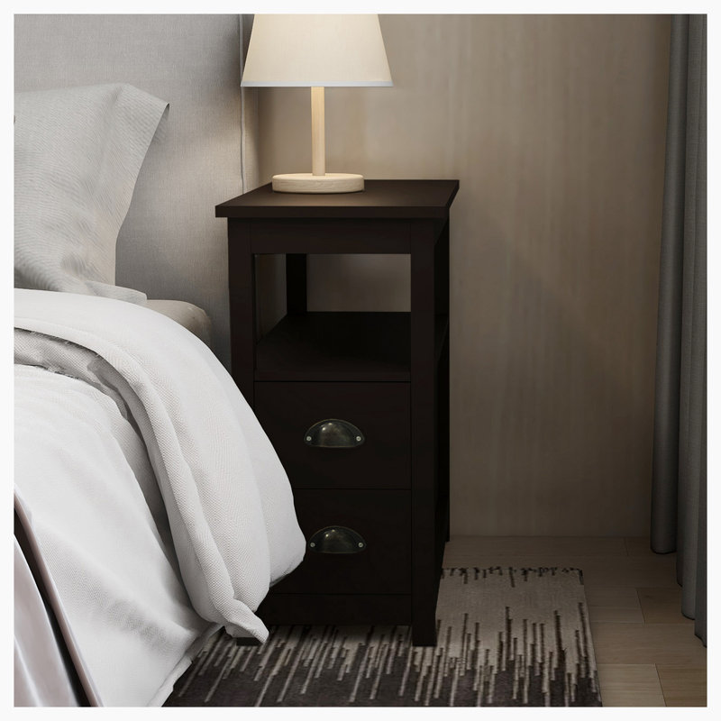 End Table Narrow Nightstand With Two Drawers And Open Shelf