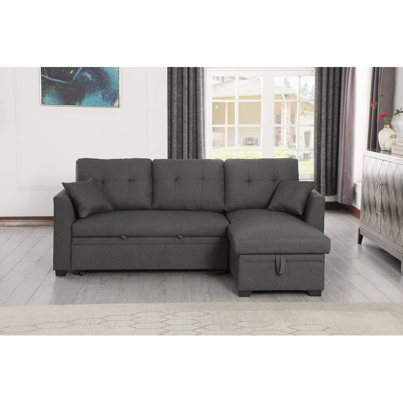 Canapé-lit modulaire avec méridienne de rangement, Mélange de lin gris foncé