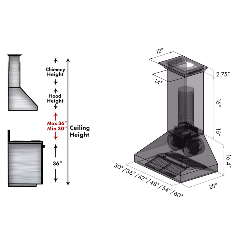 ZLINE CrownSound™Ducted Vent Wall Mount Range Hood in Stainless Steel with Built-in Bluetooth Speakers , 30" 