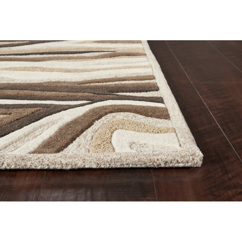 Tapis beige / noir / gris en laine touffeté à la main Bevill, Rectangle 2 pi 3 po x 3 pi 9 po