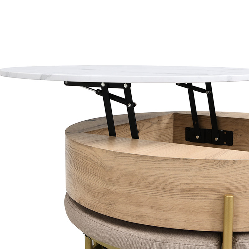 Table basse à plateau relevable avec rangement, Naturel