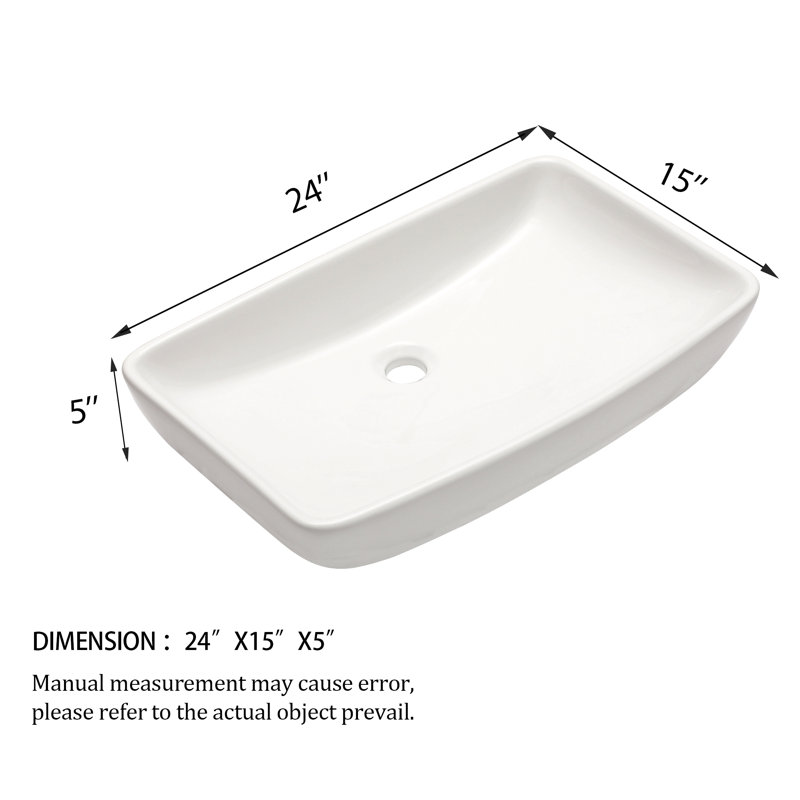 Lavabo de salle de bain vasque rectangulaire 24 po x 15 po en céramique blanche