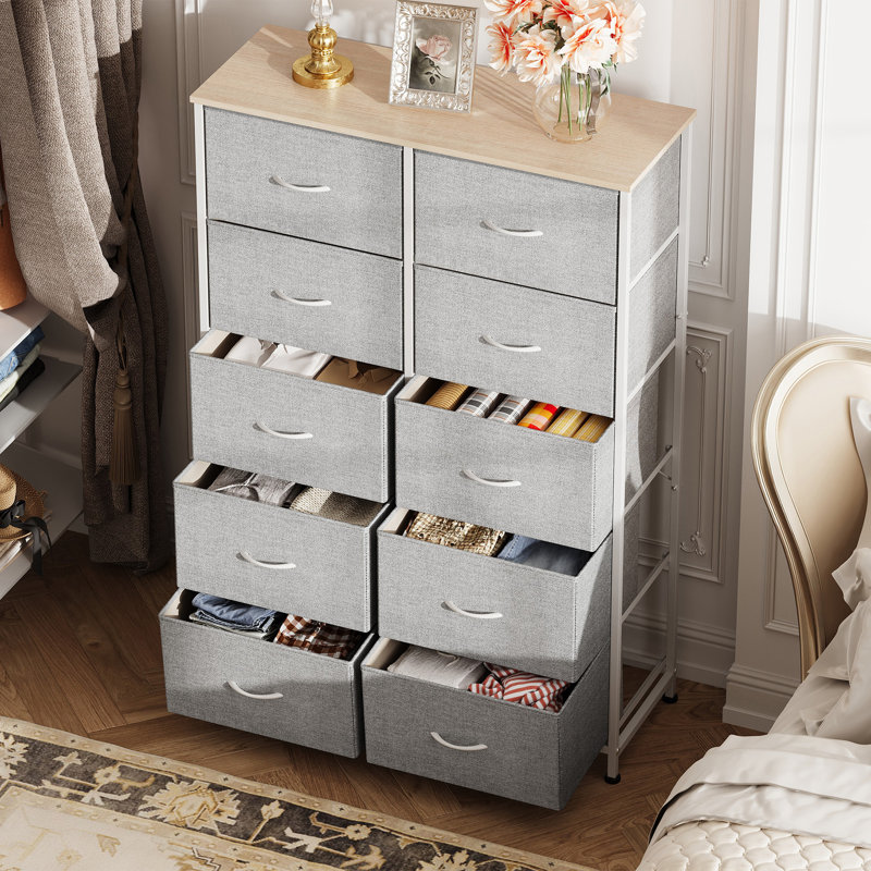 Commode 10 tiroirs Cecilla, Gris clair