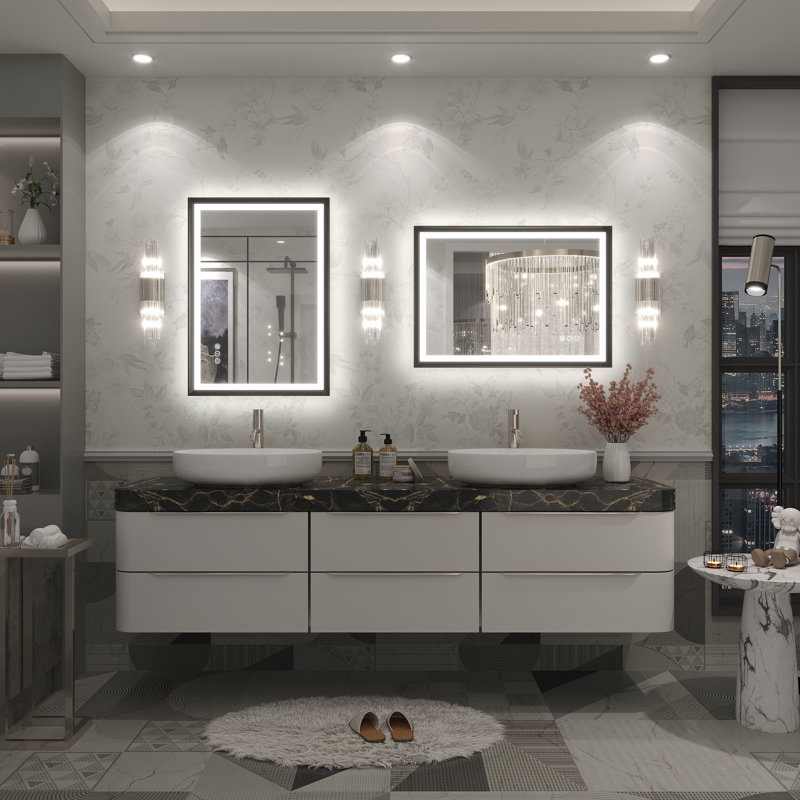 Molly Black Metal Framed LED Front Light and Backlit Anti-Fog Wall Bathroom/ Vanity Mirror, 28" x 20"