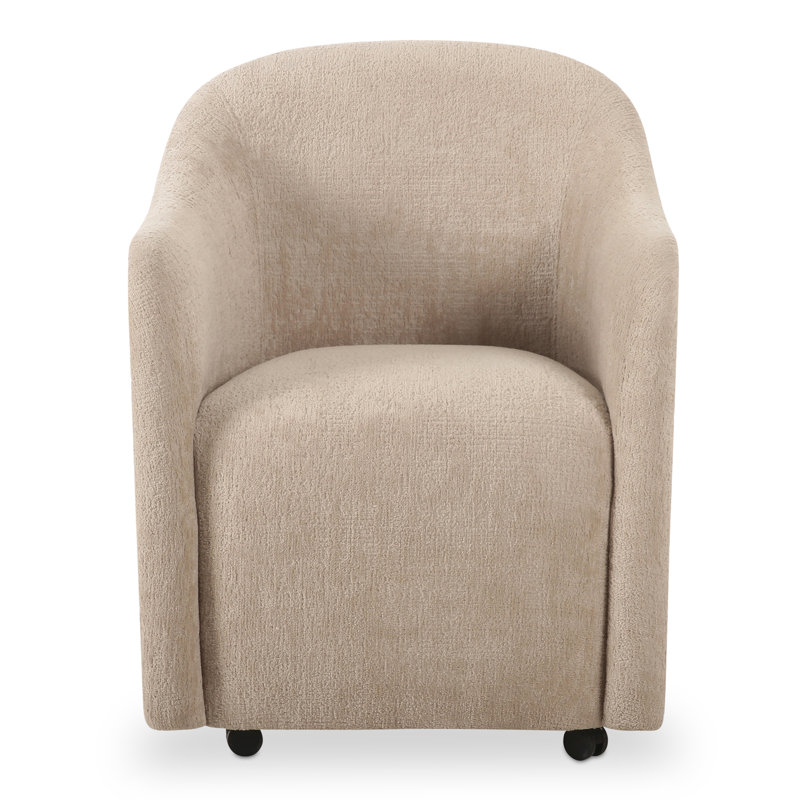 Denice Rolling Dining Arm Chair, Beige Performance Chenille