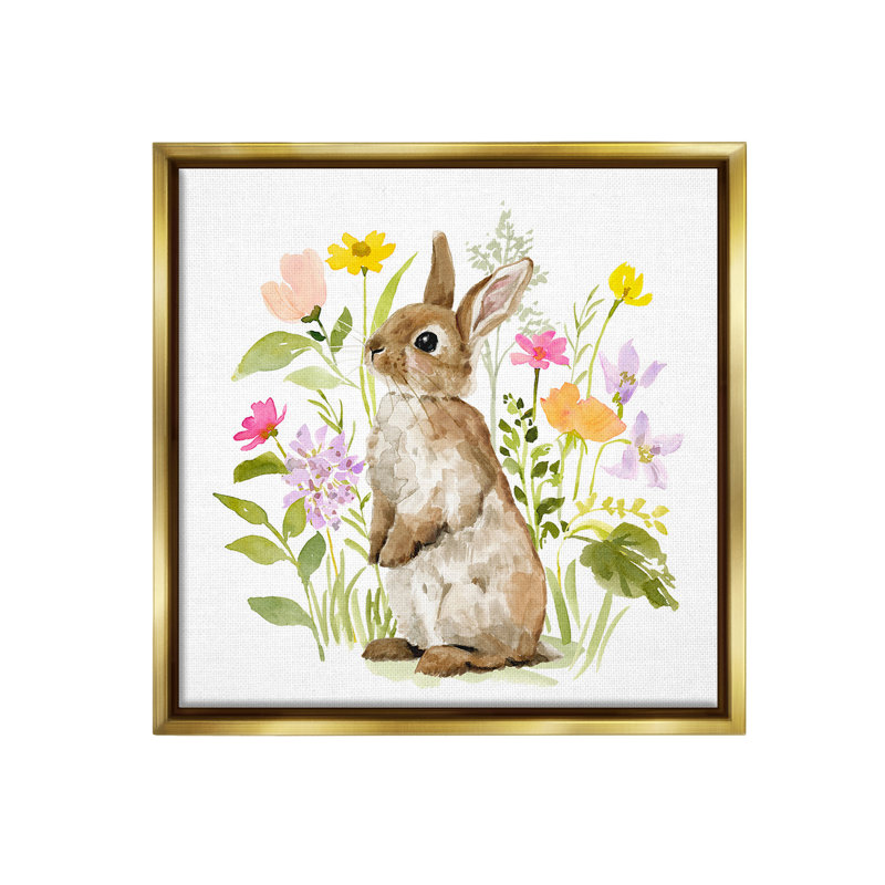 " Bunny In Spring Nature Floater Frame " by Victoria Barnes, Metallic Gold Floater Frame, 25" H x 25" W