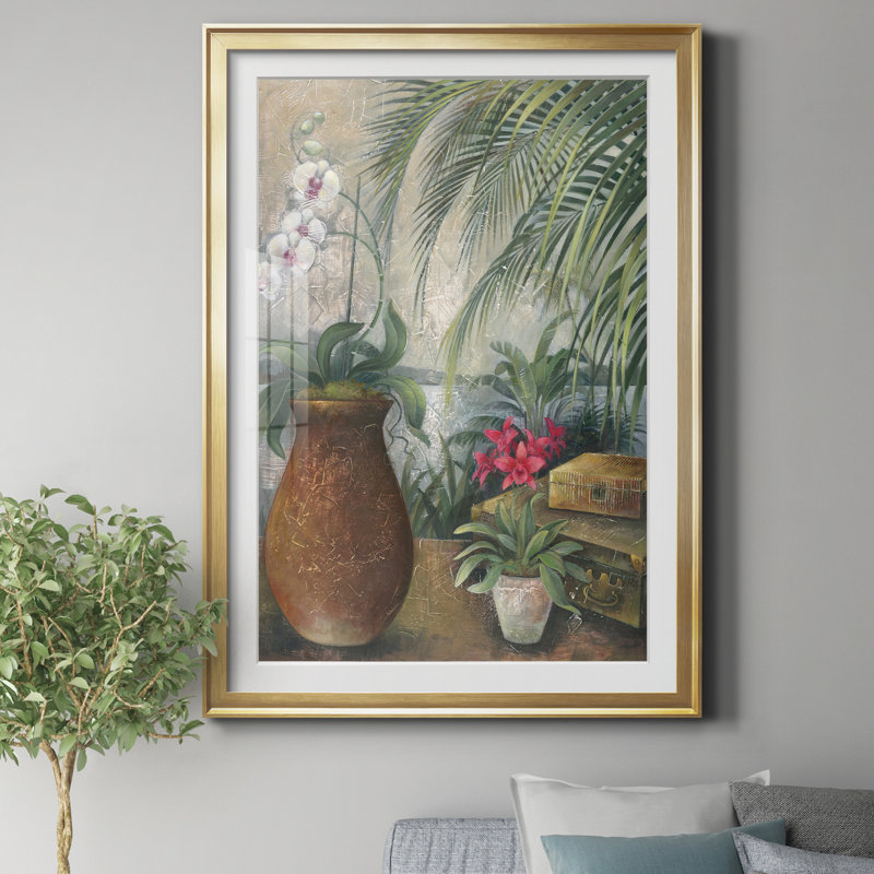 Orchidées au paradis I par Elaine Lane - reproduction d'art sur papier, Encadrement doré, H 26,5 po x l 36,5 po x P 1,5 po