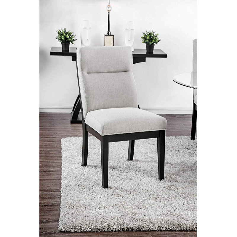 Black and Beige Upholstered Tufted Side Chair with Wood Frame