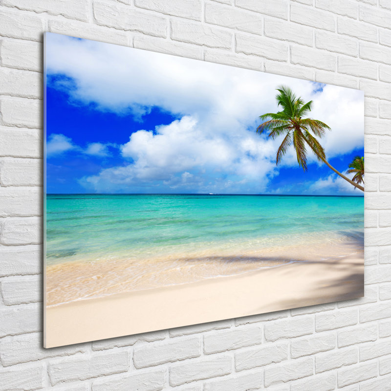 Glass Print Wall Art 100X70cm Image Printed On Glass Decorative Wall Picture Behind Toughened / Tempered Safety Real Glass For Kitchen & Living Room Theme:Caribbean Beach