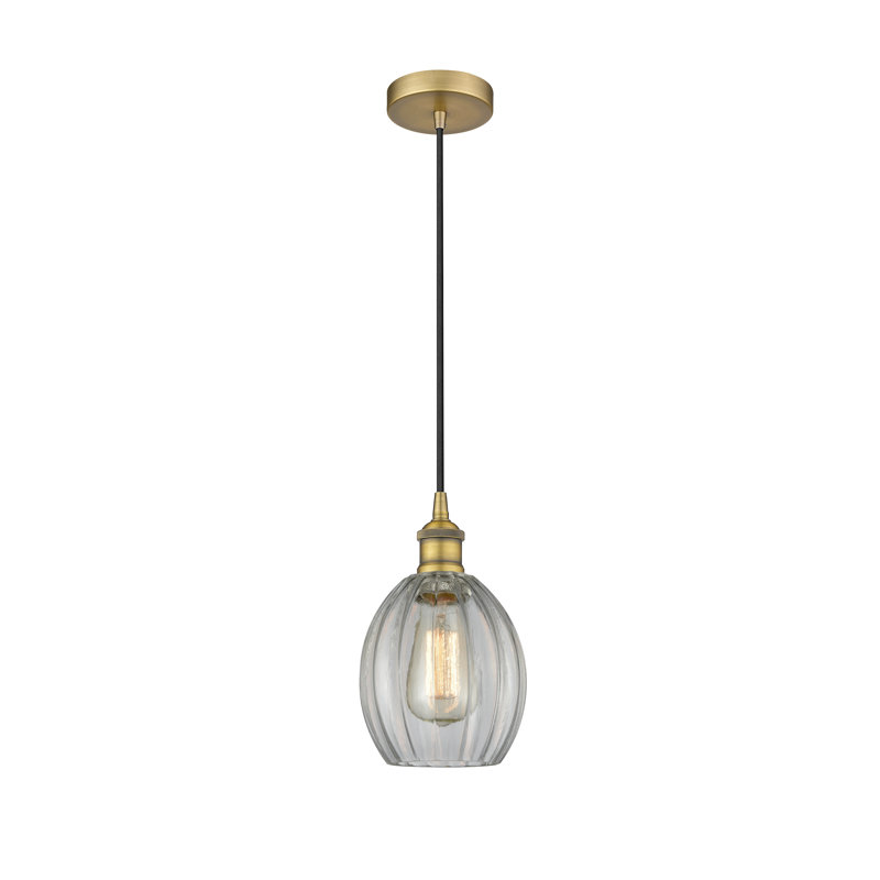 Luminaire suspendu simple à 1 lumière Bolduc, Transparent, Laiton brossé