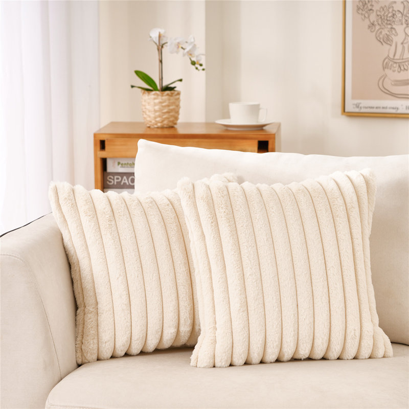 Faux Fur Reversible Throw Pillow, Cream, 18"H x 18"W