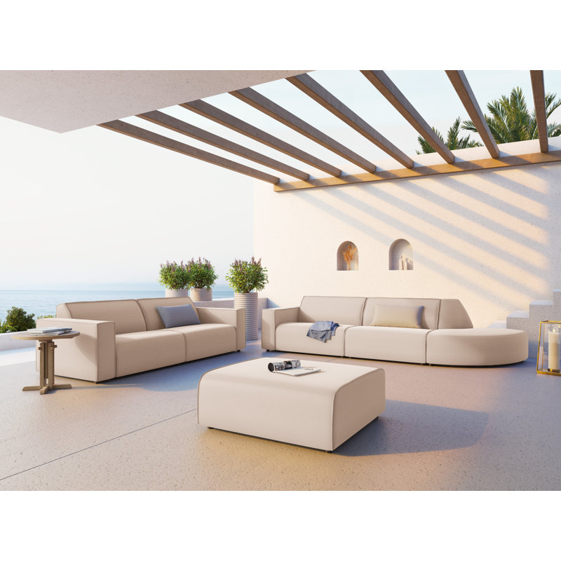 Calme Jardin Upholstered Outdoor Ottoman, Beige