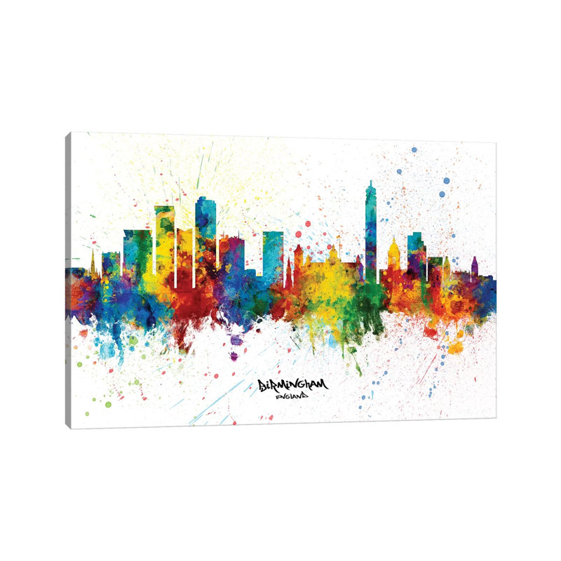 Birmingham England Skyline Splash by Michael Tompsett - Wrapped Canvas Print, 20.32 cm H x 30.48 cm W