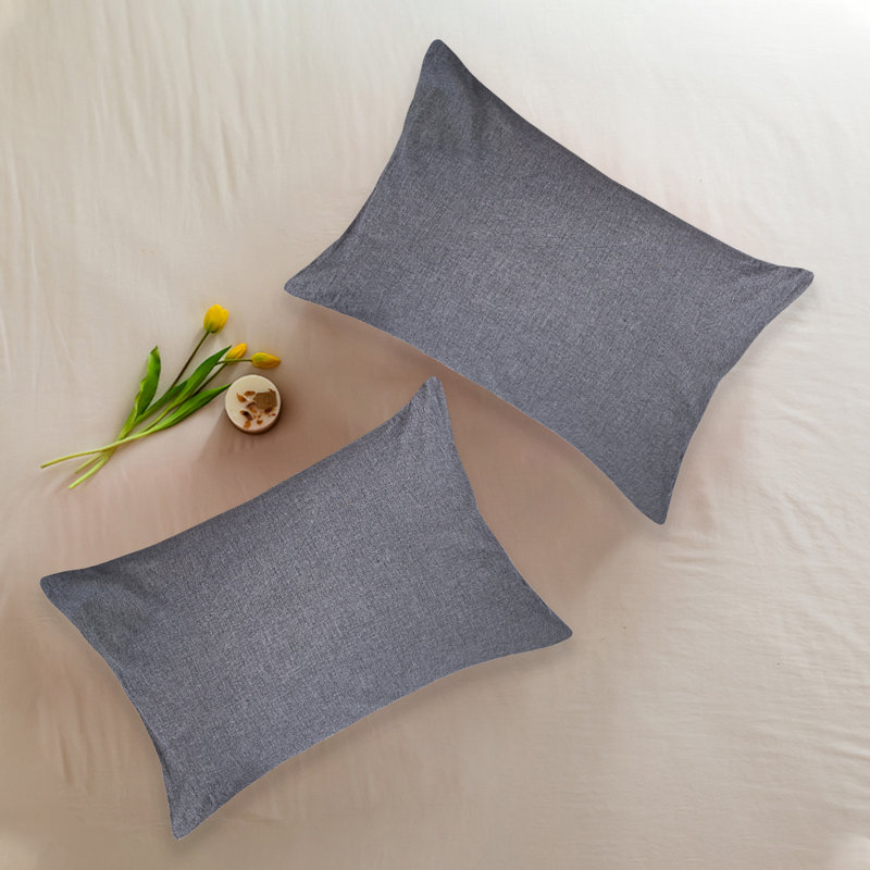  Taie d'oreiller en coton 500 fils, Taies d'oreiller pour grand lit, Gris foncé