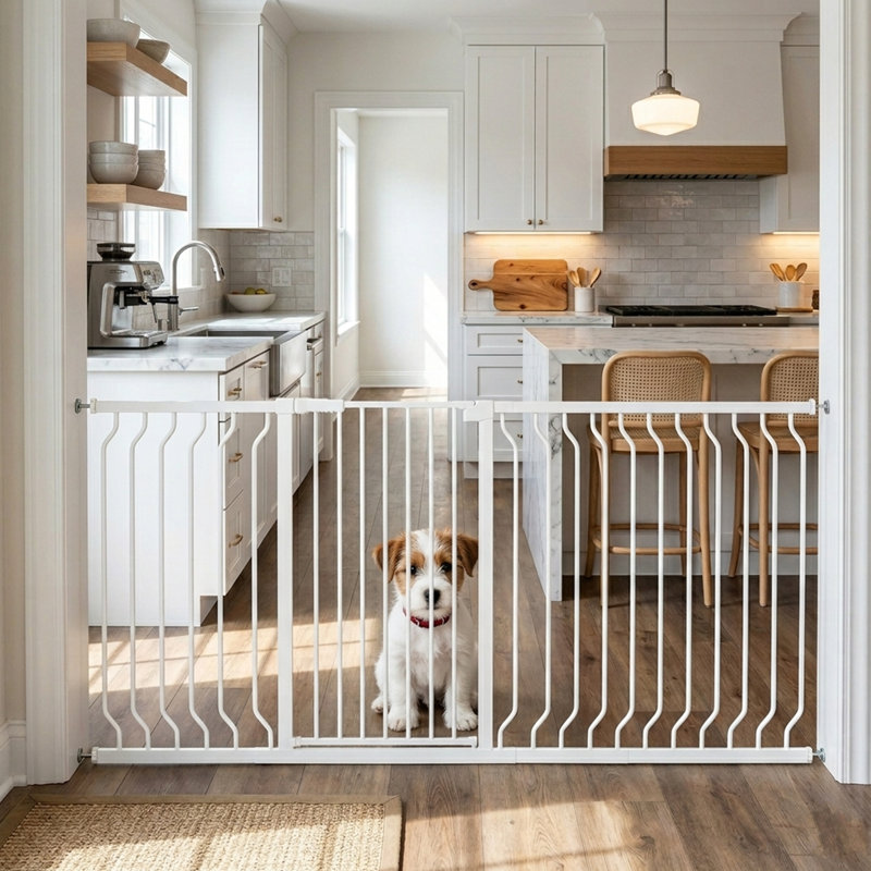 Barrière de sécurité réglable pour animaux de 40,55 po de hauteur - Barrière de sécurité en métal à fixation automatique, à fermeture automatique, pour portes larges blanc