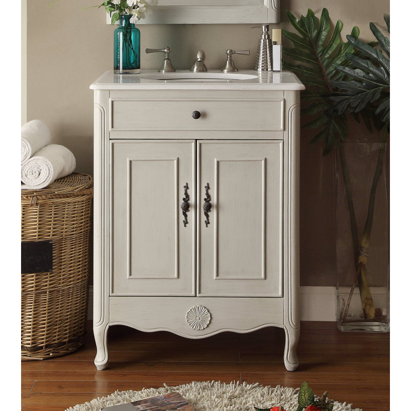 26'' Single Bathroom Vanity with Stone Top, Gray