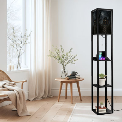 Dimmable LED Standing Floor Lamp Haunted Gothic Mansion Dark Forest Under Full Moonlight, MDF Frame Floor Lamp with Remote Control, 3 Color Light, for Living Room Bedroom