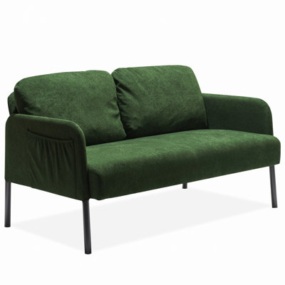 Canapé 2 places en tissu de polyester vert, canapé causeuse moderne, petits canapés confortables pour les petits espaces: salon, chambre à coucher, bureau, appartement