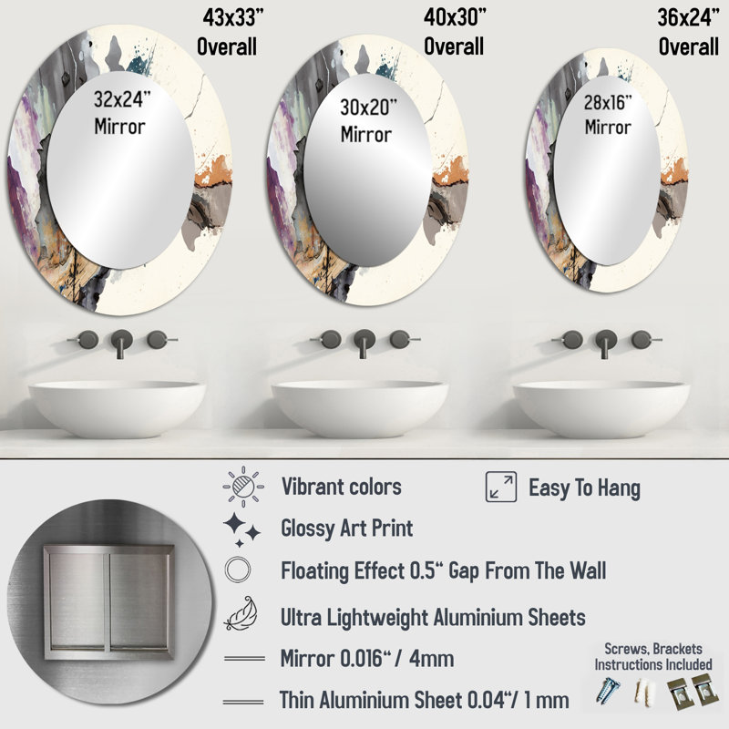 Jazz Rhythms In Shades Of Gray I - Black Oval Wall Mirror Decor, 40" x 30"