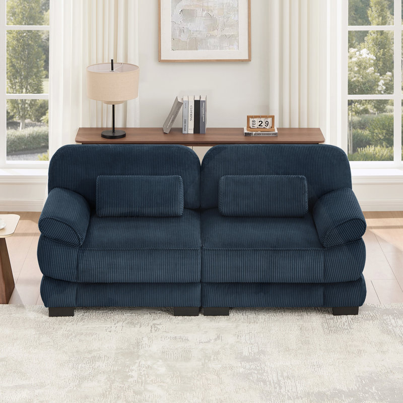 Cloud Couch Loveseat, 2-Seater sofa, Comfy Thick Seat Cushions for Living Room Bedroom & Apartment, Blue Corduroy