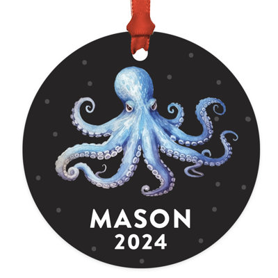 Custom Metal Octopus Ornament Blue Octopus Christmas Tree Decoration For Boys And Girls