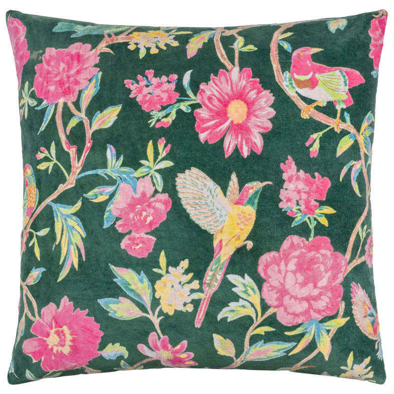 Ataman Floral Square Cushion, Polyester, Green