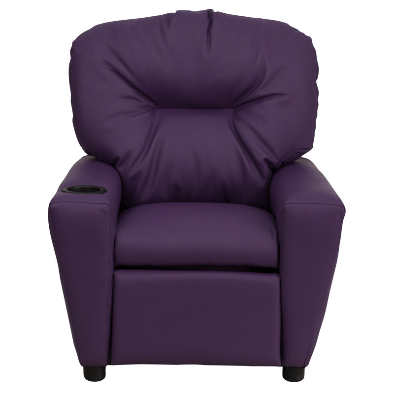 Contemporary Kids Recliner with Cup Holder, Vinyl - Purple