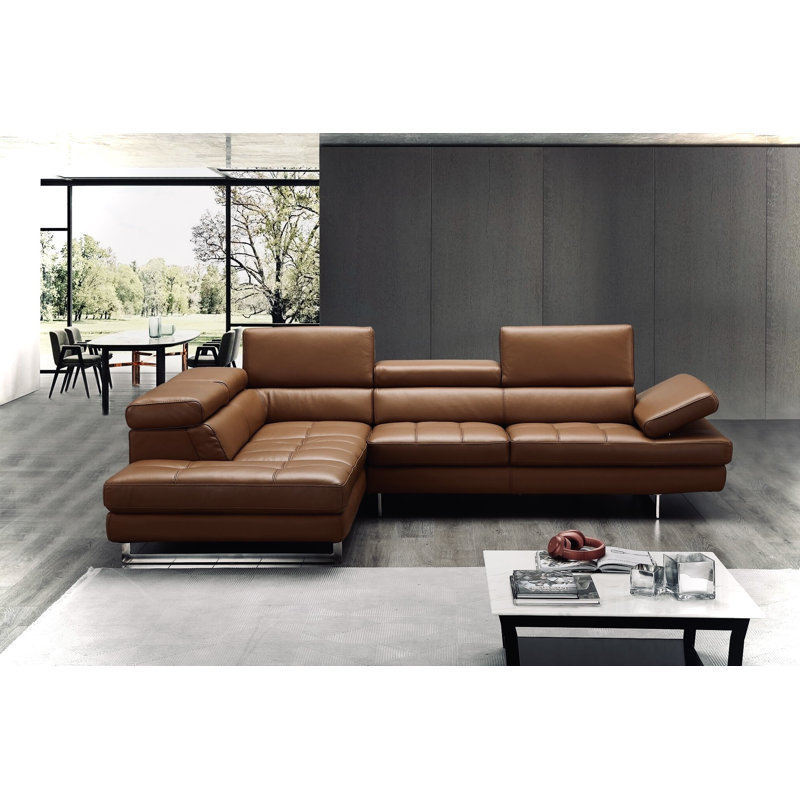 Canapé modulaire en cuir véritable l 114 po Hugo, Orienté à gauche (vu de face), Cuir véritable caramel