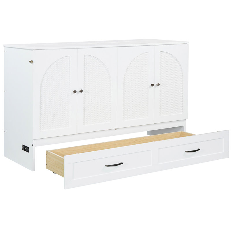 Grand lit blanc Espace pour les pièces multifonctionnelles Grands tiroirs Finition du rangement des coussins et port de charge Facile à assembler avec un design extérieur fonctionnel