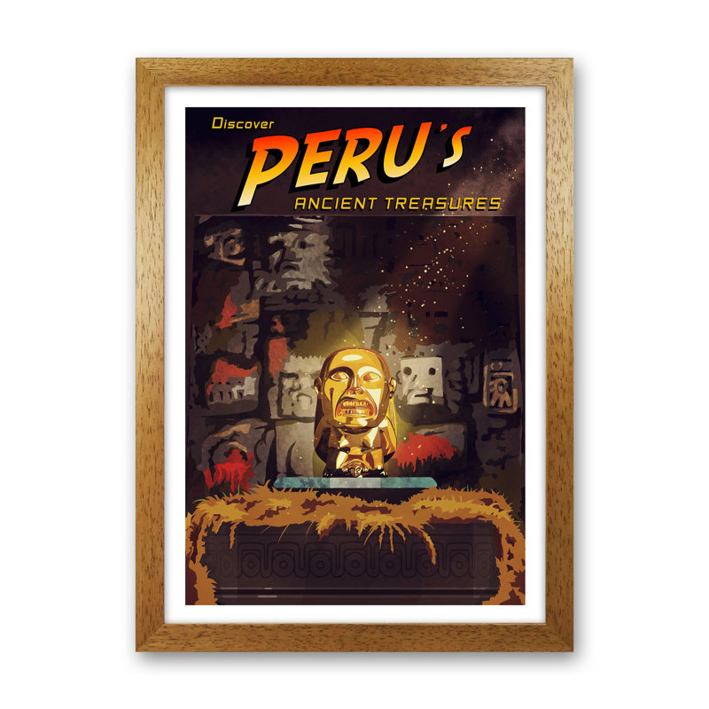 Indiana Jones by Richard O'Neill - Print, 46cm H x 34cm W x 3cm D, Brown Framed