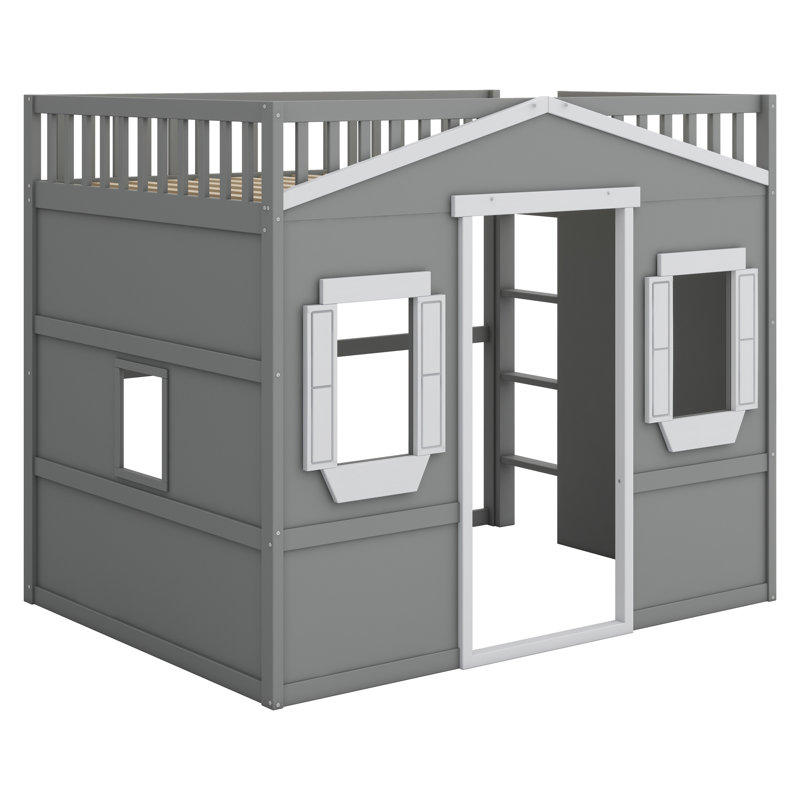 Lit mezzanine Abhir Kids, Gris / blanc, Full