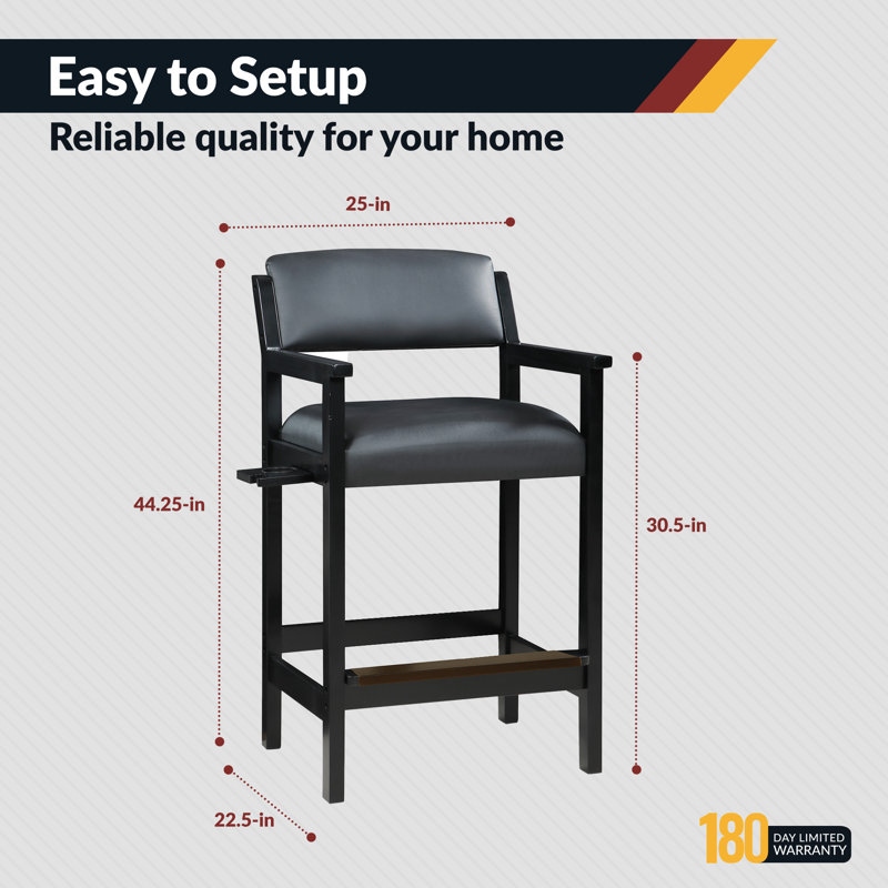 Tabouret de billard Hathaway Cambridge Spectator Chair - Noir, avec assise rembourrée, repose-pieds et rangement - 63,5 cm L x 57 cm l x 112,4 cm H, hauteur du siège 77,5 cm - Accessoires et décoration pour table de billard
