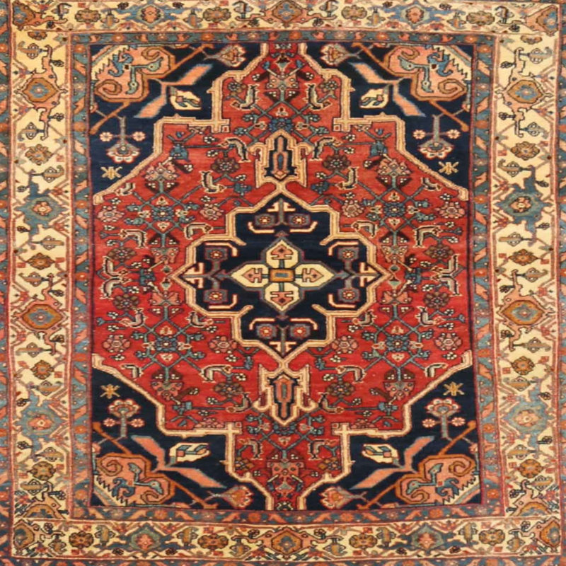 Tapis traditionnel brun / rouge Douglass, Carré 5 pi