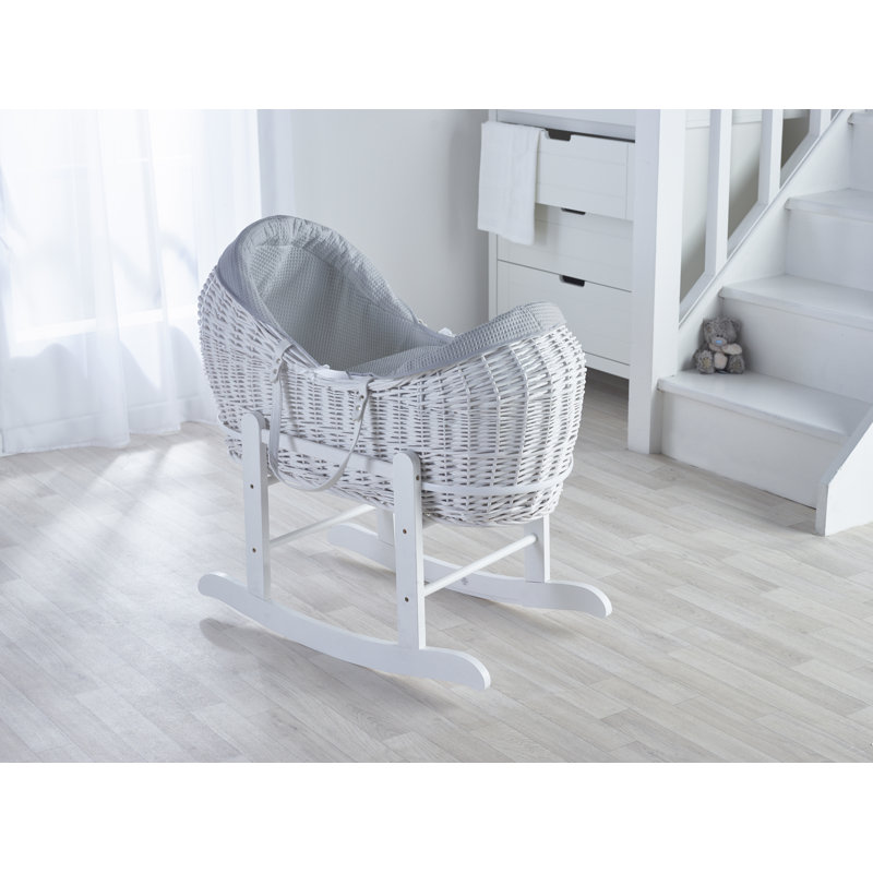 Moses Basket with Bedding with Mattress, White/Light Grey