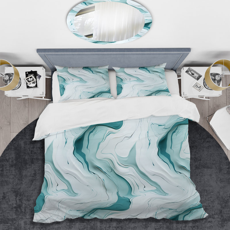 Literie Lgith Green Zen Marble Harmony Channel, Housse de couette simple + 1 taie décorative stan