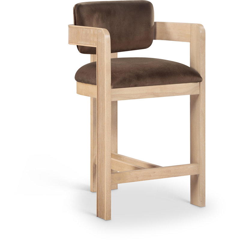 Tabouret rembourré Sacha Howley, Naturel, Brun, Velours