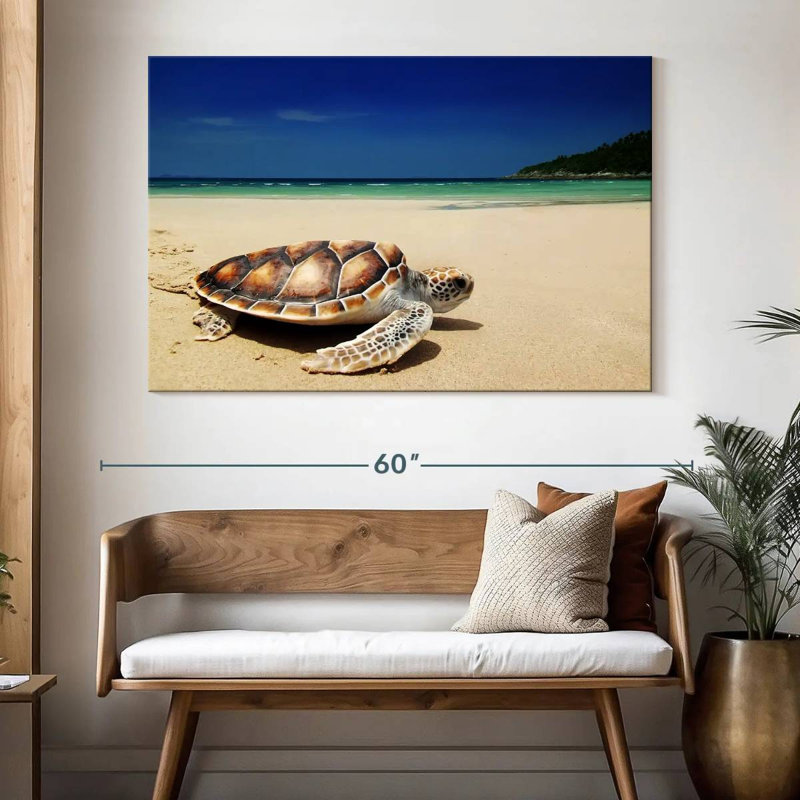 Tortue Brampt sur la plage, H 34 po x l 51 po