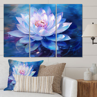 Blue Pink Blue Pink Lotus Pond - Floral Canvas Art Print Set