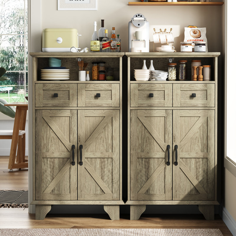 Armoire de cuisine Dornisha H 41,3 po avec 2 tiroirs, armoire de rangement à 2 portes et tablettes réglables (ensemble de 2)
