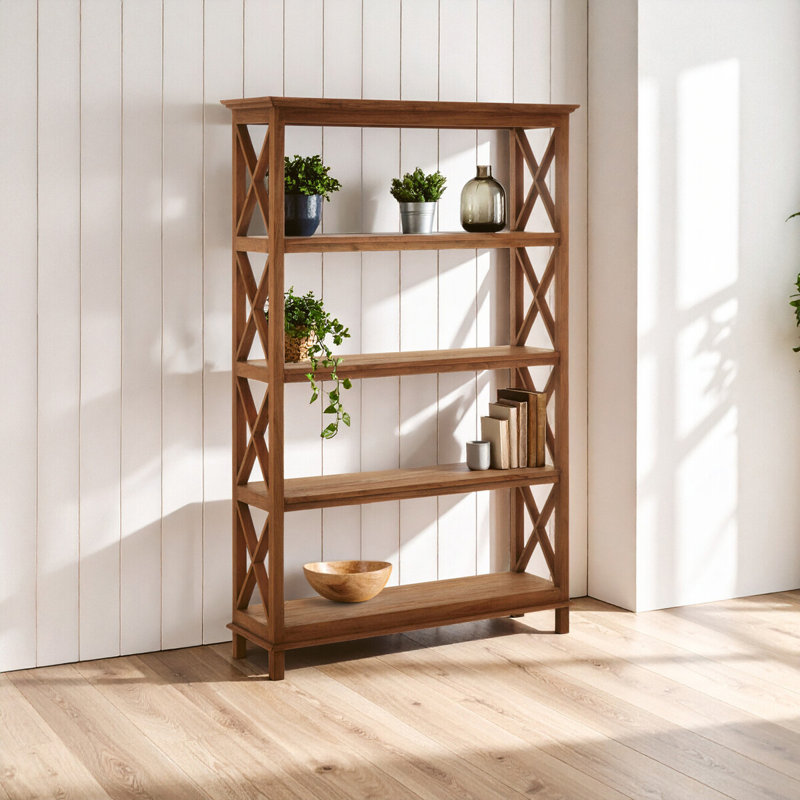 Gayton 126cm W Solid Wood Shelving Unit