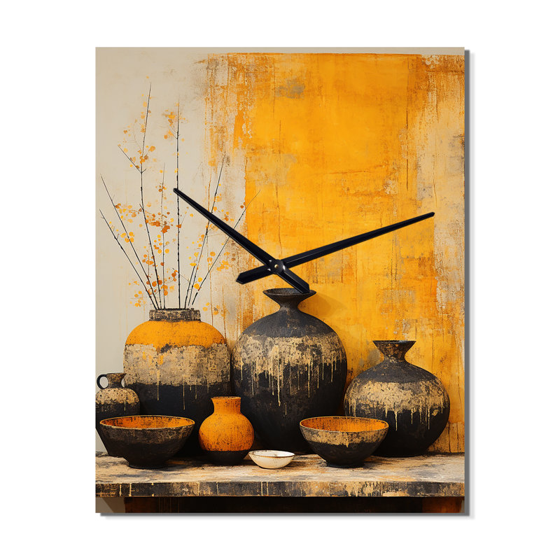 Artistic Yellow Pottery I - Boho Pottery Wall Clock, Small