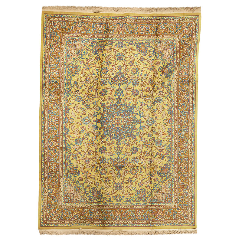 Hand Knotted Wool Area Rug in Gold