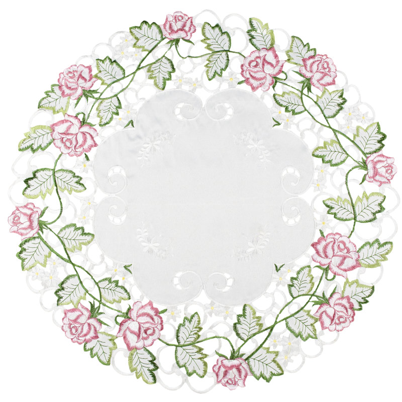 Donzae Pink Rose Table Topper/ Doily (22" Rd)